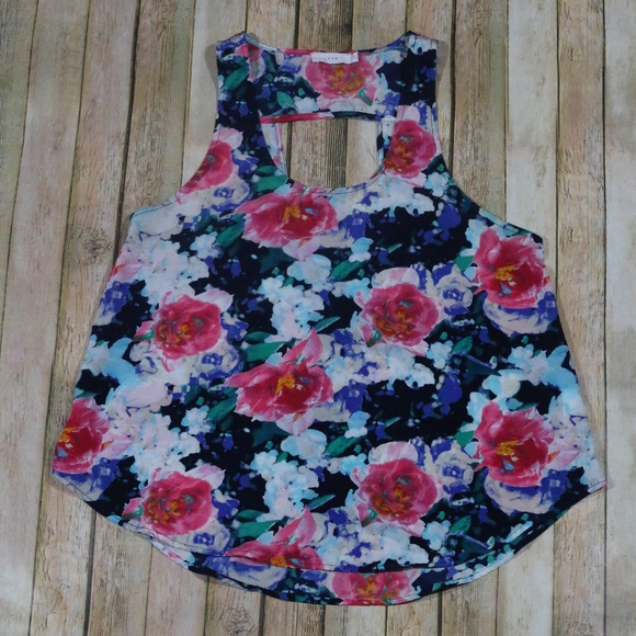 Lush Tops - Lush Sleeveless Blouse/Swing Top Floral Cutout